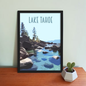 Lake Tahoe Reise Poster - Retro Vintage Stil Lake Tahoe, Nevada/Kalifornien Kunstdruck, Kunstwerk, Homeware, Postkarte, Tahoe Reise Kunstdruck