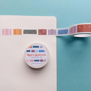 Cinta washi de viaje con diseño de maleta, 10 metros, cinta washi retro con diseño de maleta, cinta con temática de viaje, cinta de enmascarar estampada, mini rollo de cinta, cinta para álbumes de recortes