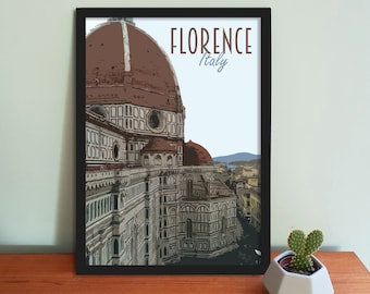 Florence Travel Poster – Retro Style Italy Art Print, Duomo Artwork
