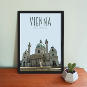 Affiche de voyage à Vienne - Impression d'art autrichienne de style rétro vintage, oeuvre d'art, articles de maison, carte postale de Vienne, impression d'art de voyage