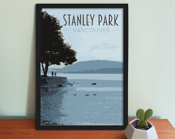 Vancouver Travel Poster, Stanley Park - Retro vintage style Canada art print, artwork, homeware, Vancouver travel art print