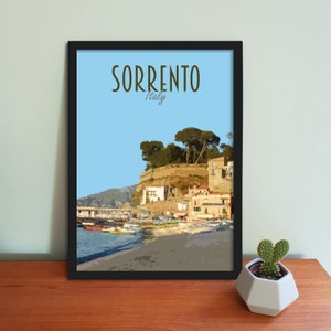 Poster de voyage à Sorrente - Impression d'art italienne de style rétro vintage, oeuvre d'art, articles ménagers, carte postale de Sorrente, impression d'art de voyage en Italie