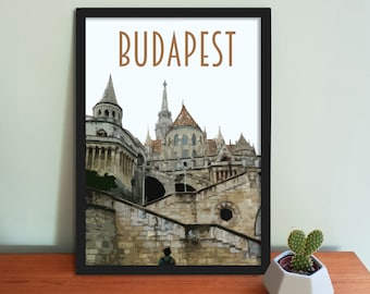 Budapest Reiseplakat - Fischerbastei, Retro Ungarn Kunstdruck