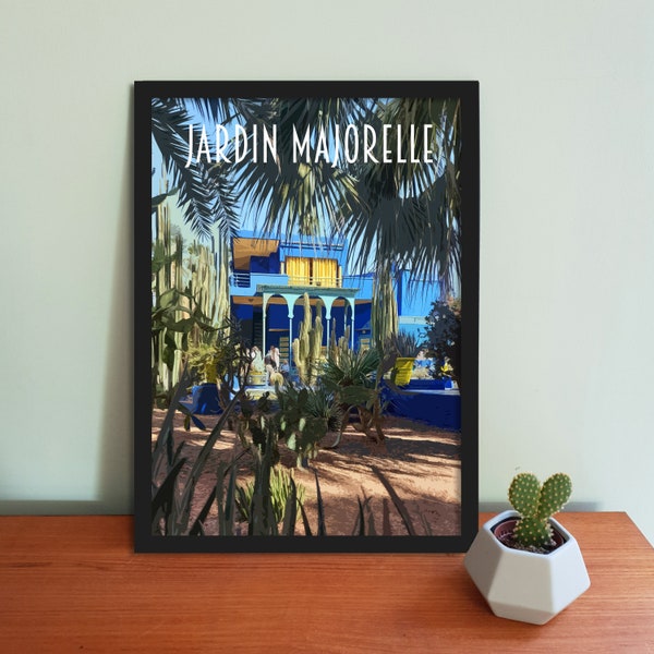 Jardin Majorelle Travel Poster - Retro vintage style Morocco art print, artwork, homeware, Marrakesh Morocco Postcard, travel art print