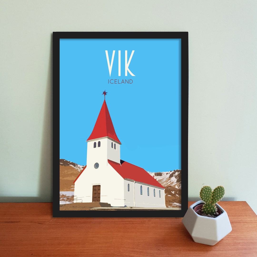 Vik Travel Poster - Retro Vintage Style Iceland Art Print, Artwork ...