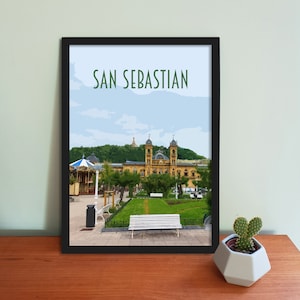 Affiche de voyage Saint-Sébastien - Impression d'art Espagne de style rétro vintage, oeuvre d'art, articles de maison, carte postale Saint-Sébastien, Pays basque