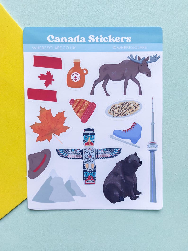 Canada Sticker Sheet. Travel Stickers for Journals, Scrapbook and ...