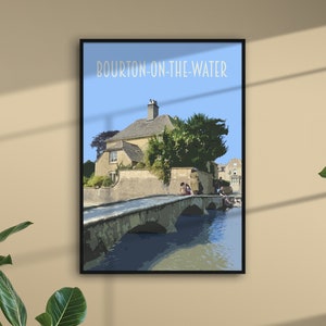 Bourton-on-the-Water Travel Poster Retro vintage style UK art print, artwork, homeware, Cotswolds, England countryside print image 3