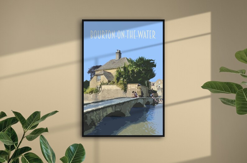 Bourton-on-the-Water Travel Poster Retro vintage style UK art print, artwork, homeware, Cotswolds, England countryside print image 3