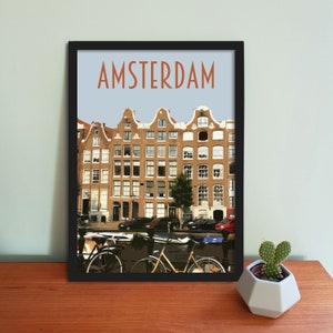 Amsterdam Travel Poster - Retro vintage style Netherlands art print, artwork, homeware, Amsterdam postcard