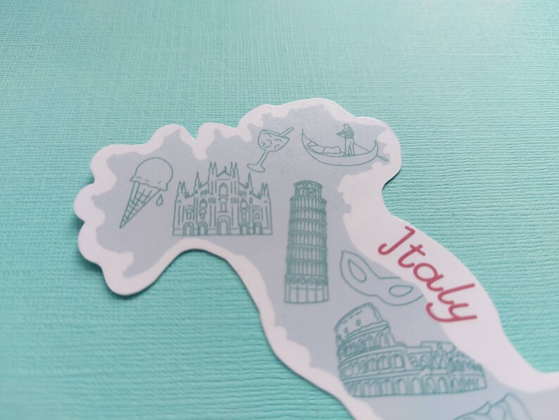 Italy Sticker Waterproof Italy map sticker country outline with icons from Italy including leaning tower of Pisa, Colosseum and more image 4