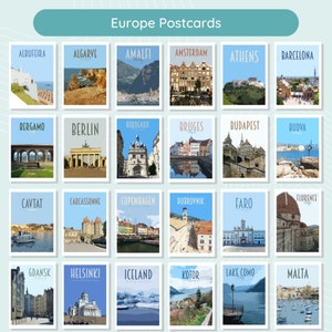 Travel Postcards Pack Retro vintage style cities postcard pack. Athens, Newcastle, Iceland, Edinburgh, Bruges, Malta, Lake Louise More image 4