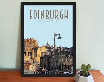 Edinburgh Travel Poster - Retro vintage style Scotland art print, artwork, homeware, Scotland postcard, Scotland Travel Art Print