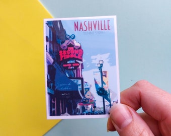 Pegatina de Nashville - Pegatina de cartel de viaje impermeable de EE. UU. - Estilo vintage retro - Pegatina de Tennessee, pegatina de viaje de vinilo