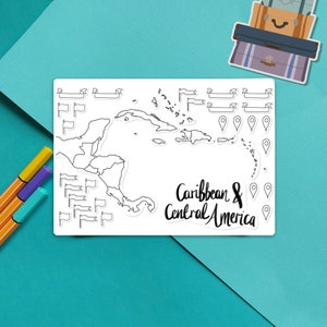 Caribbean & Central America Map Outline Sticker Colour-in map, travel scrapbook sticker, journal map stickers, color-in islands image 1