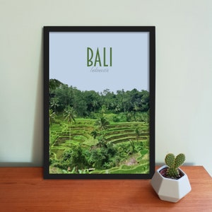 Bali Travel Poster - Retro style Indonesia art print, Bali travel art print
