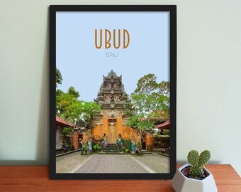 Plakat z podróży do Ubud – wydruk artystyczny w stylu retro vintage z Indonezji, dzieło sztuki, artykuły gospodarstwa domowego, wydruk artystyczny z podróży na Bali