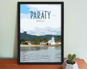 Paraty Travel Poster - Retro vintage style Paraty art print, artwork, travel decor, Brazil travel art print