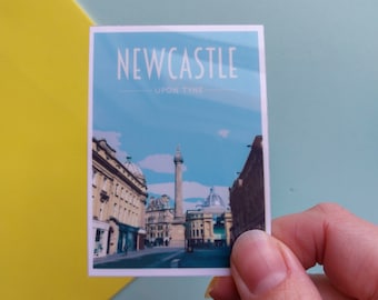 Newcastle Sticker -  Waterproof England travel poster sticker - Retro vintage style - Newcastle Upon Tyne sticker, Vinyl travel sticker