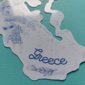 Greece Sticker Waterproof Greece map sticker country outline with icons from Greece including Vase, Temple, bells, olive branch more image 5