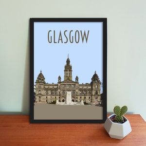 Poster de voyage de Glasgow - Impression d'art écossais de style rétro vintage, oeuvre d'art, articles ménagers, carte postale représentant la place Saint-Georges, Glasgow, Royaume-Uni