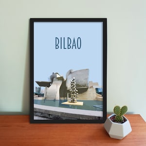 Affiche de voyage de Bilbao - Impression d'art Espagne de style rétro vintage, oeuvre d'art, articles de maison, carte postale de Bilbao, Pays Basque
