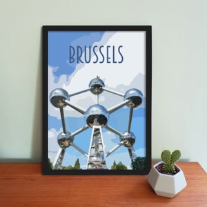 Poster de voyage à Bruxelles - Impression d'art belge de style rétro vintage, oeuvre d'art, articles de maison, carte postale de Bruges, impression d'art de voyage