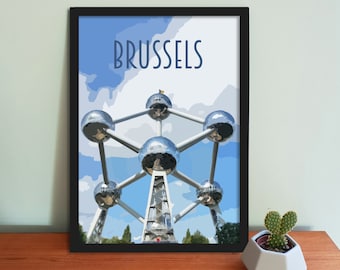 Plakat podróżniczy do Brukseli – wydruk artystyczny w stylu retro vintage z Belgii, dzieło sztuki, artykuły gospodarstwa domowego, pocztówka z Brugii, wydruk artystyczny z podróży
