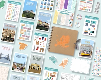 Europa Scrapbook Kit: Personlig bok + över 200 klistermärken, vykort, tejp och mer