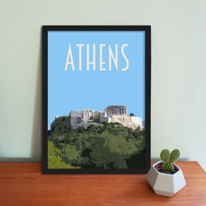 Poster di viaggio di Atene - Stampa artistica della Grecia in stile retrò vintage, opera d'arte, articoli per la casa, cartolina di Atene, stampa artistica di viaggio di Atene