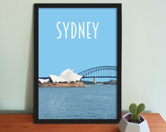 Sydney Travel Poster - Retro vintage style Australia art print, artwork, homeware, Sydney New South Wales travel art print