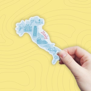 Italy Sticker Waterproof Italy map sticker country outline with icons from Italy including leaning tower of Pisa, Colosseum and more image 2