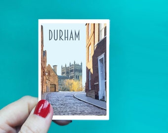 Durham Sticker -  Waterproof Durham travel poster sticker - Retro vintage style - North East sticker, Vinyl travel sticker