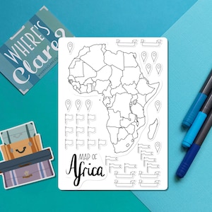 Africa Map Outline Sticker Colour-in map, travel scrapbook sticker, journal map stickers, paper map stickers imagem 1