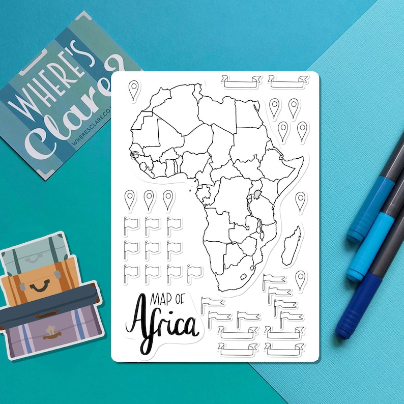 Africa Map Outline Sticker Colour-in map, travel scrapbook sticker, journal map stickers, paper map stickers imagem 1