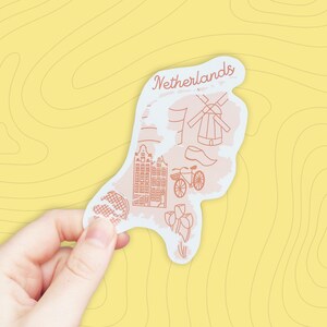 Netherlands Sticker Waterproof Holland map sticker country outline with icons from the Netherlands including Amsterdam houses and moe image 2