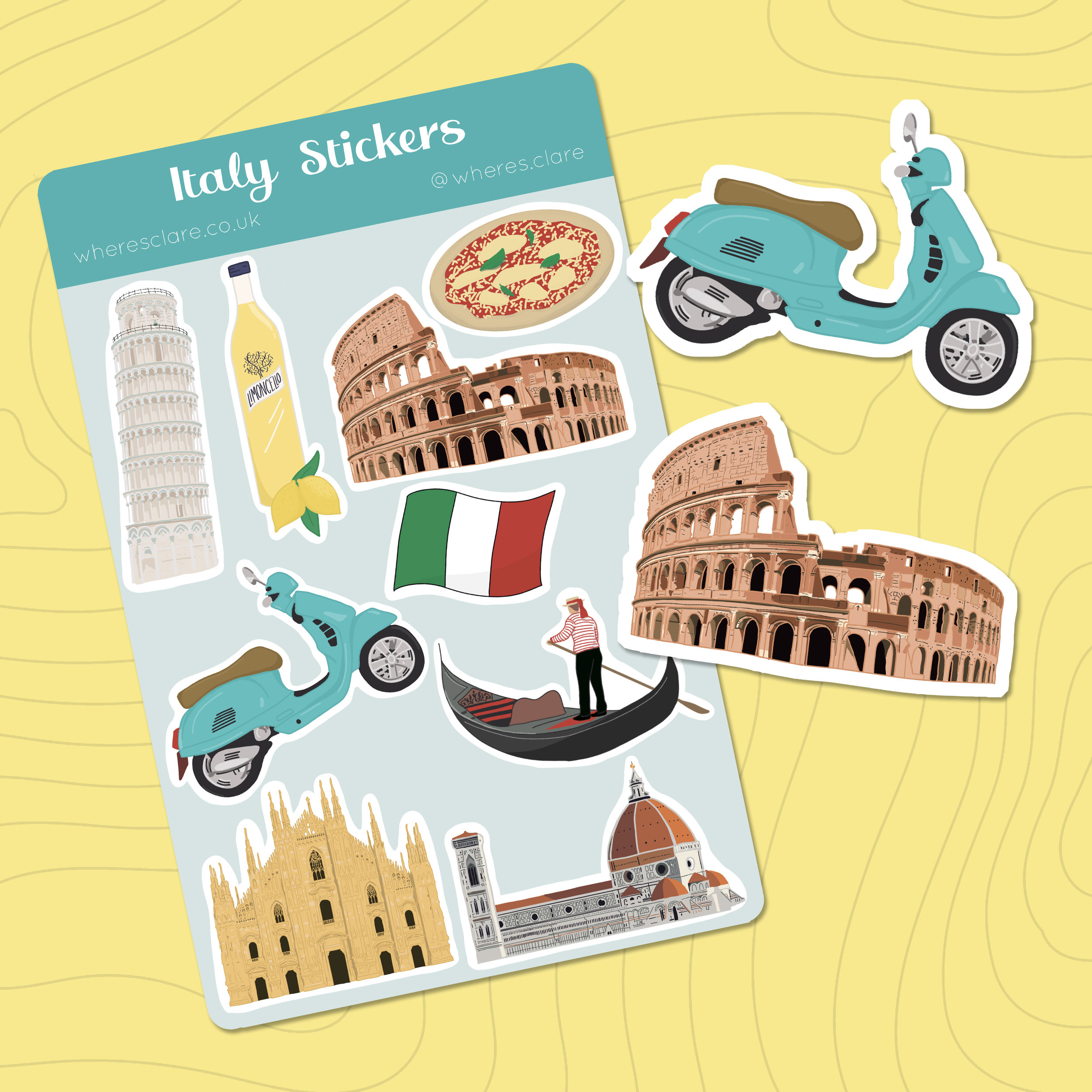 Italy Sticker Sheet, Vinyl Stickers. Travel Stickers for Journals ...