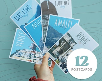 Italien Postkarten - Vintage Style City Prints, Set von 12