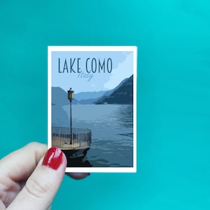 Lake Como Sticker -  Waterproof Italy travel poster sticker - Retro vintage style - Como sticker, Vinyl travel sticker