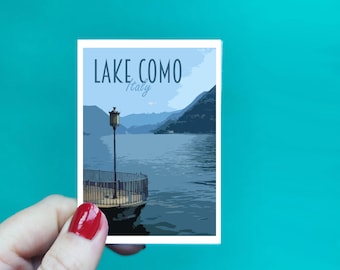 Lake Como Sticker -  Waterproof Italy travel poster sticker - Retro vintage style - Como sticker, Vinyl travel sticker