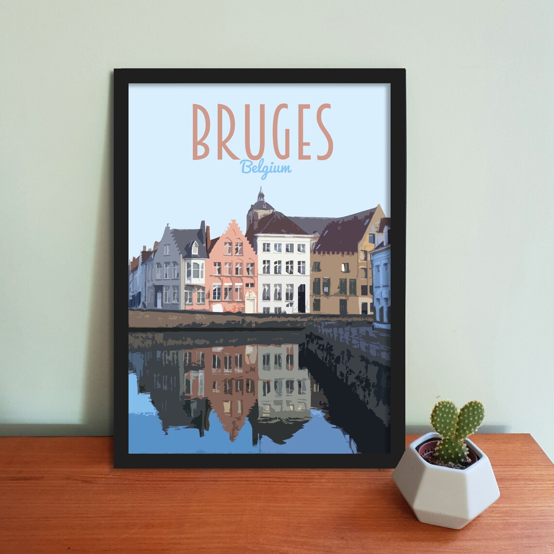 Bruges Travel Poster Retro Vintage Style Belgium Art Print Etsy Australia