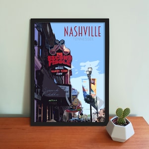 Póster de viaje de Nashville: impresión artística de Nashville, Tennessee, estilo vintage retro, obra de arte, artículos para el hogar, postal, impresión artística de viaje