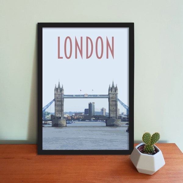 London Travel Poster - Retro vintage style UK art print, artwork, homeware, London, England, Tower Bridge