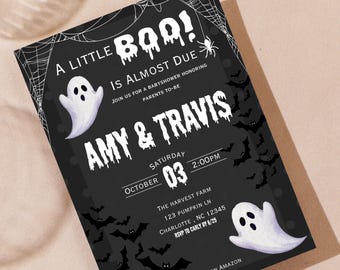 Personalized A Little Boo Is On The Way Baby Shower Invitation Bundle | Halloween Theme  | Digital Download | Invitation + Matching Signs