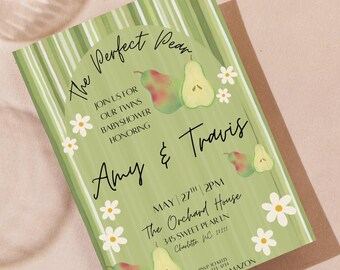 Personalized Perfect Pear Twins Baby Shower Invitation Bundle | Pear Theme | Digital Download | Invitation + Matching Signs