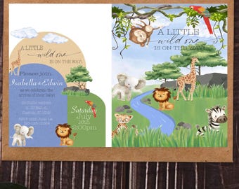 Safari Animals Baby Shower Invitation | Little Wild One Theme (Digital Download 5x7 PDF & JPG)