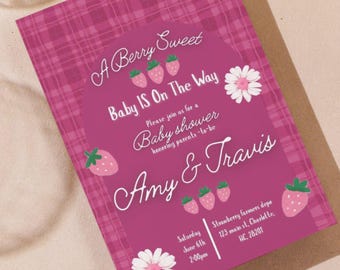 Strawberry Baby Shower Invitation and matching card sets | berry sweet Theme (Digital Download 5x7", 7x5", 8x11" PDF & JPG)