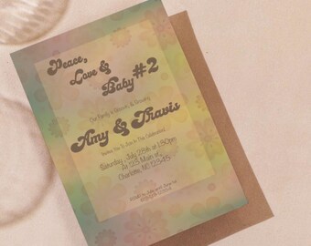 Peace,love and baby #2  Baby Shower Invitation | 70s Theme (Digital Download 5x7" PDF & JPG)