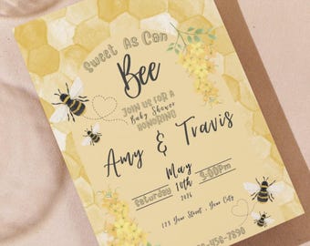 Bee Baby Shower Invitation and matching card sets | Sweet As Can Bee Theme (Digital Download 5x7", 7x5", 8x11" PDF & JPG)