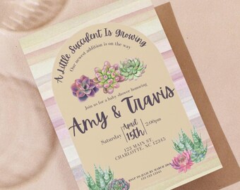 Succulent Baby Shower Invitation and matching cards | Botanical Theme bundle (Digital Download 5x7" PDF & JPG)